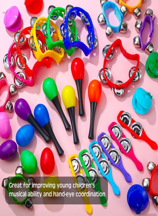 Silipull 72 Pcs Shaker Musical Instruments for Kids Egg Shaker Wrist Hand Band Bells Maracas Percussion Tambourine Cymbals Plastic Castanets for Preschool Early Music Learning Toy - Image 5